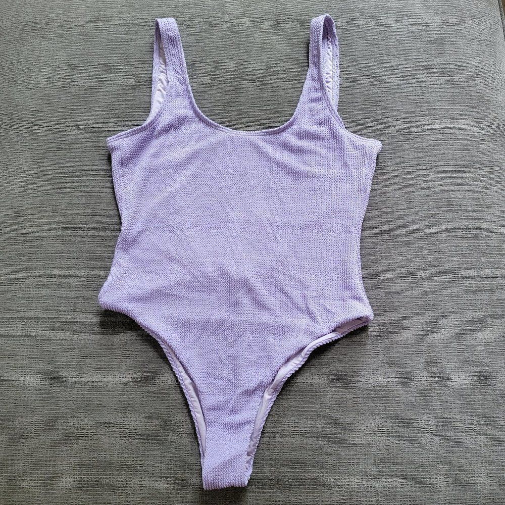 Kendall & Kylie Seamless Cheeky One-Piece Swimsuit Lavender Purple Sz La — image 2 of 5